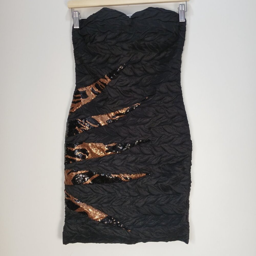 Daisy Strapless Black Sequin Dress Women Medium Bodycon Cocktail Party Evening